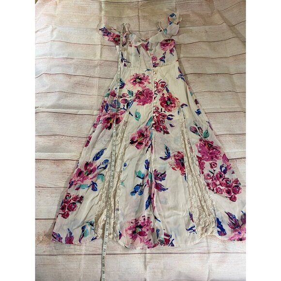 Venus Women's Floral Cold Shoulder Lace Trim Button Front Maxi Dress - Medium - Picture 8 of 16